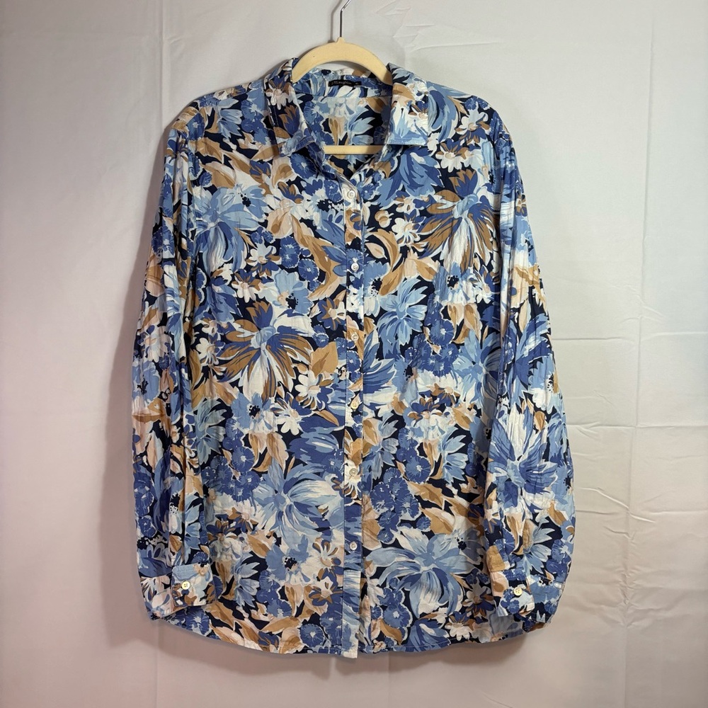 J. McLaughlin Floral Button-Up Shirt in Blue, White and Tan Size XL